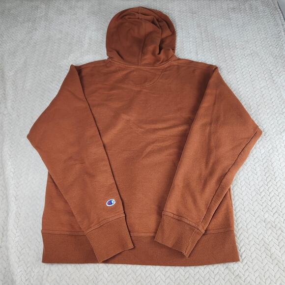 Champion Hoodie Men’s Medium Brown Logo Pullover Sweatshirt Cotton Blend Winter - Picture 3 of 9